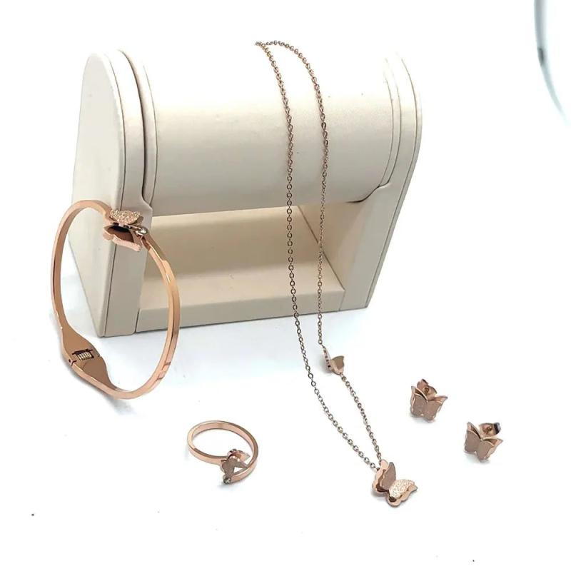 Butterfly Jewelry Set Stainless Steel Earrings Ring Bracelet Necklaces