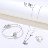 Butterfly Jewelry Set Stainless Steel Earrings Ring Bracelet Necklaces