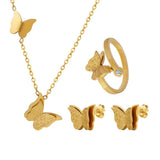 Butterfly Jewelry Set Stainless Steel Earrings Ring Bracelet Necklaces