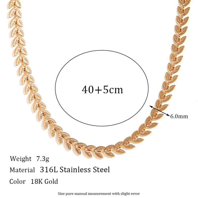 Leaf Fishtail Necklace in 18K Plated Stainless Steel