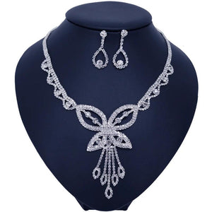 Butterfly Flower Crystal Bridal Jewelry Set for Wedding