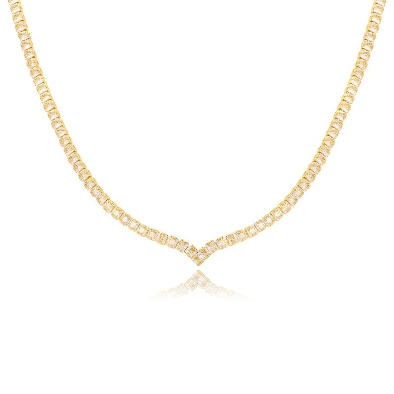 Waterproof V CZ Paved Choke Necklace Bracelet Set