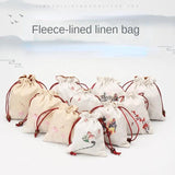 5pcs Double Layer Velvet Gift Bags Plum Lotus Design Jewelry Pouch