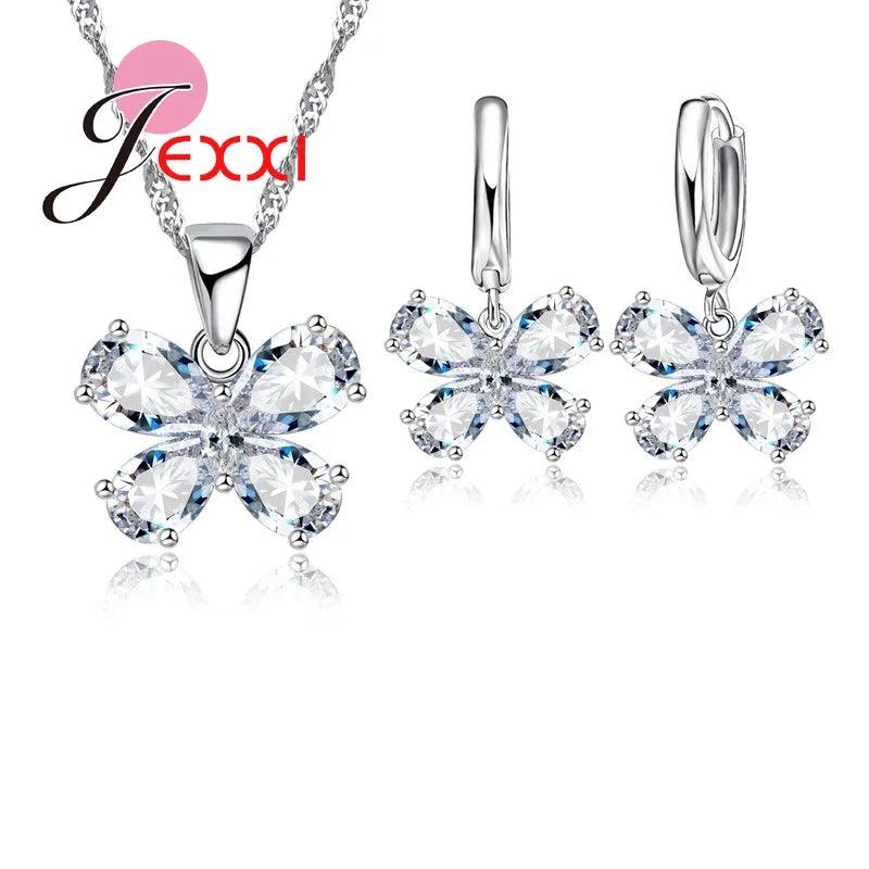 Butterfly Zirconia Silver Statement Jewelry Set for Wedding