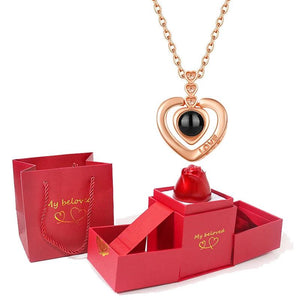 100 Languages I Love You Projection Necklace Heart Pendant With Rose