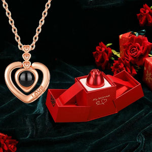 100 Languages I Love You Projection Necklace Heart Pendant With Rose