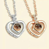 100 Languages I Love You Projection Necklace Heart Pendant With Rose