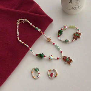 Gingerbread Man Necklace Resin Liuli Beaded Bracelet Christmas Tree Jewelry