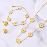 Adjustable Stainless Five Leaf Petal Flower Jewelry Set Women's Clover