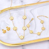 Adjustable Stainless Five Leaf Petal Flower Jewelry Set Women's Clover