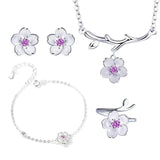 925 Silver Flower Wedding Jewelry Set For Women Necklace Earrings Rings Bracelet