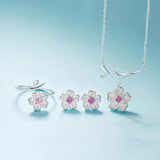 925 Silver Flower Wedding Jewelry Set For Women Necklace Earrings Rings Bracelet