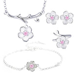 925 Silver Flower Wedding Jewelry Set For Women Necklace Earrings Rings Bracelet