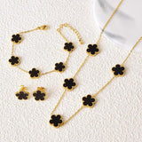 Stainless Steel Flower Jewelry Set - 5 Leaf Design