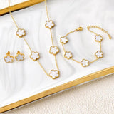 Stainless Steel Flower Jewelry Set - 5 Leaf Design