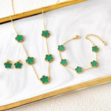 Stainless Steel Flower Jewelry Set - 5 Leaf Design