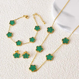 Stainless Steel Flower Jewelry Set - 5 Leaf Design