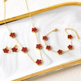 Stainless Steel Flower Jewelry Set - 5 Leaf Design