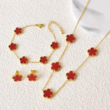Stainless Steel Flower Jewelry Set - 5 Leaf Design