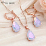 S&Z Water Drop Crystal 585 Rose Dangle Earrings Jewelry Sets
