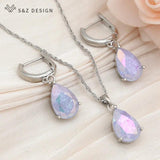 S&Z Water Drop Crystal 585 Rose Dangle Earrings Jewelry Sets