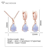 S&Z Water Drop Crystal 585 Rose Dangle Earrings Jewelry Sets