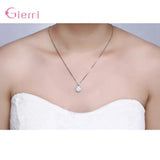 925 Silver CZ Bridal Jewelry Set Pendant Necklace Earrings