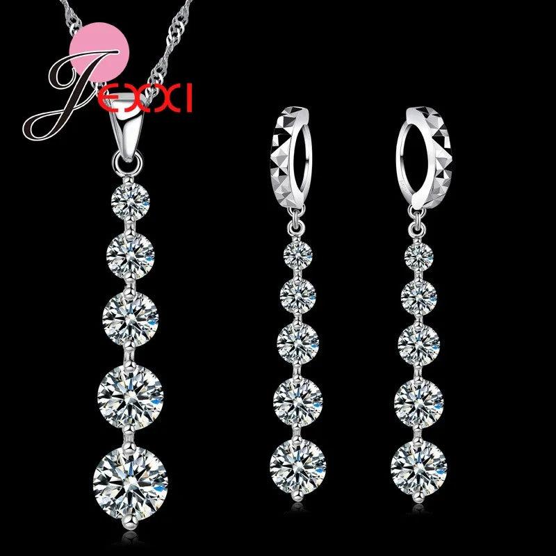 925 Sterling Silver CZ Crystal Long Tassel Drop Earrings