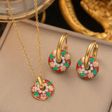 Ethnic Flower Pendant Necklace Earrings Set