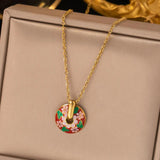 Ethnic Flower Pendant Necklace Earrings Set