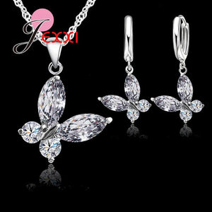 Crystal Butterfly Necklace and Earrings Set for Women