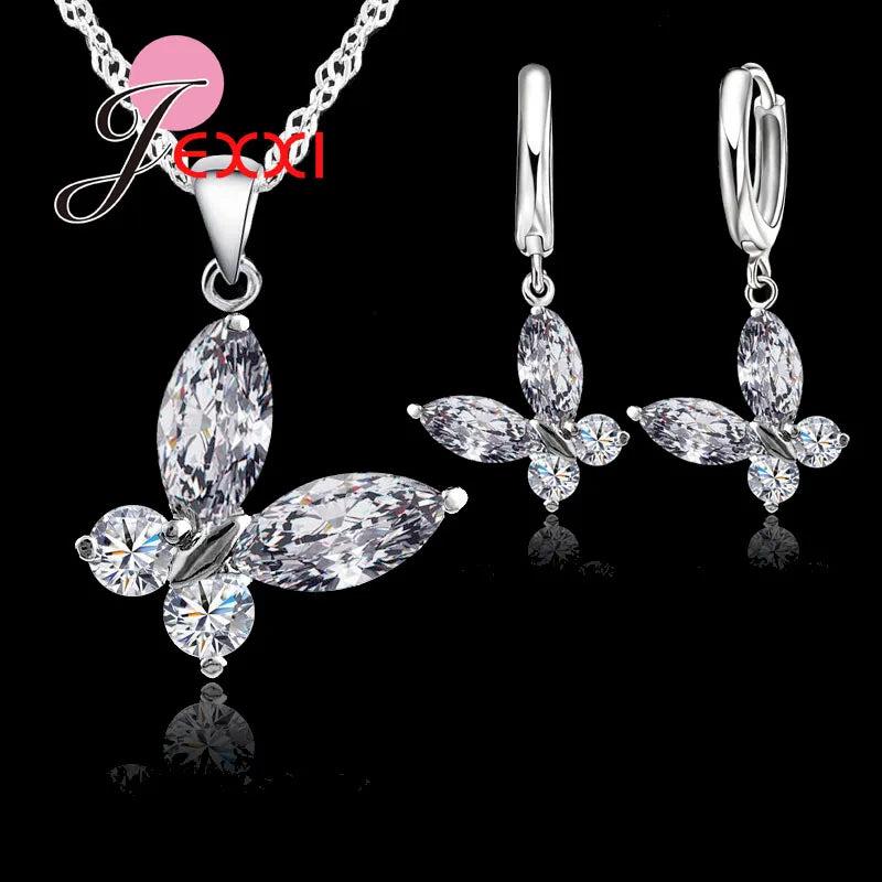 Crystal Butterfly Necklace and Earrings Set for Women