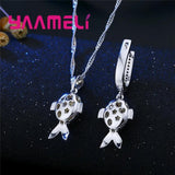 925 Sterling Silver Hollow Fish Pendant Necklace Earring Set