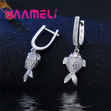 925 Sterling Silver Hollow Fish Pendant Necklace Earring Set