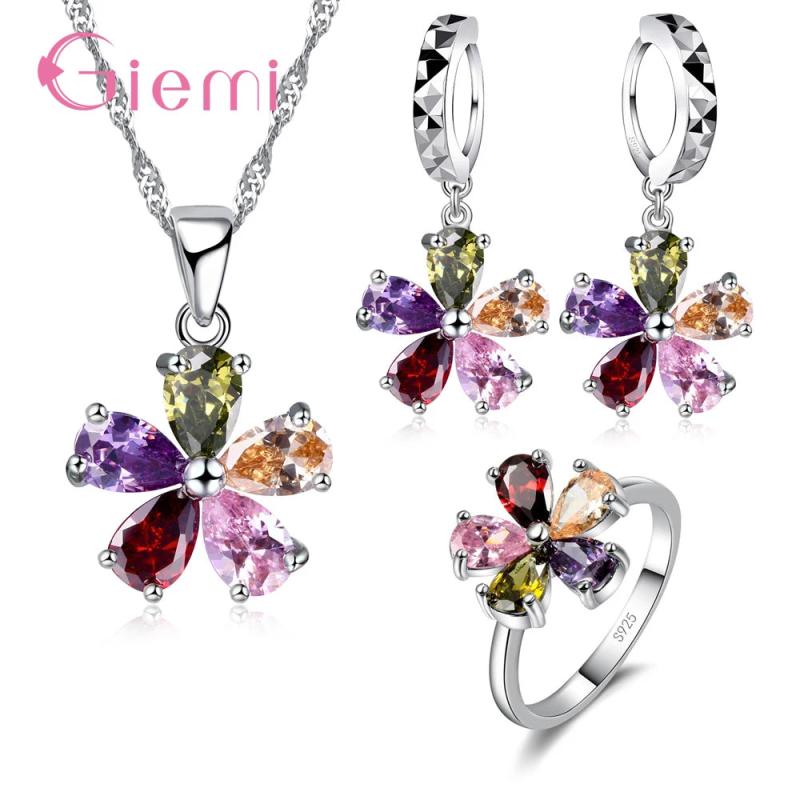 Water Drop CZ Wedding Jewelry Sets 925 Silver