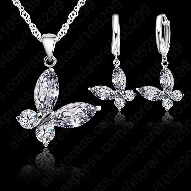 Crystal Butterfly Necklace+Earrings Set For Women