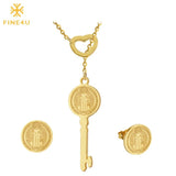 San Benito Key Necklace Earrings Set Stainless Steel Religious Jewelry