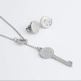 San Benito Key Necklace Earrings Set Stainless Steel Religious Jewelry