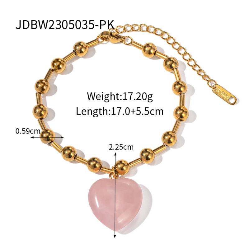 Youthway Glass Heart Necklace Bracelet Set Golden Jewelry