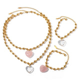 Youthway Glass Heart Necklace Bracelet Set Golden Jewelry