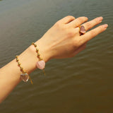 Youthway Glass Heart Necklace Bracelet Set Golden Jewelry