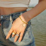 Youthway Glass Heart Necklace Bracelet Set Golden Jewelry