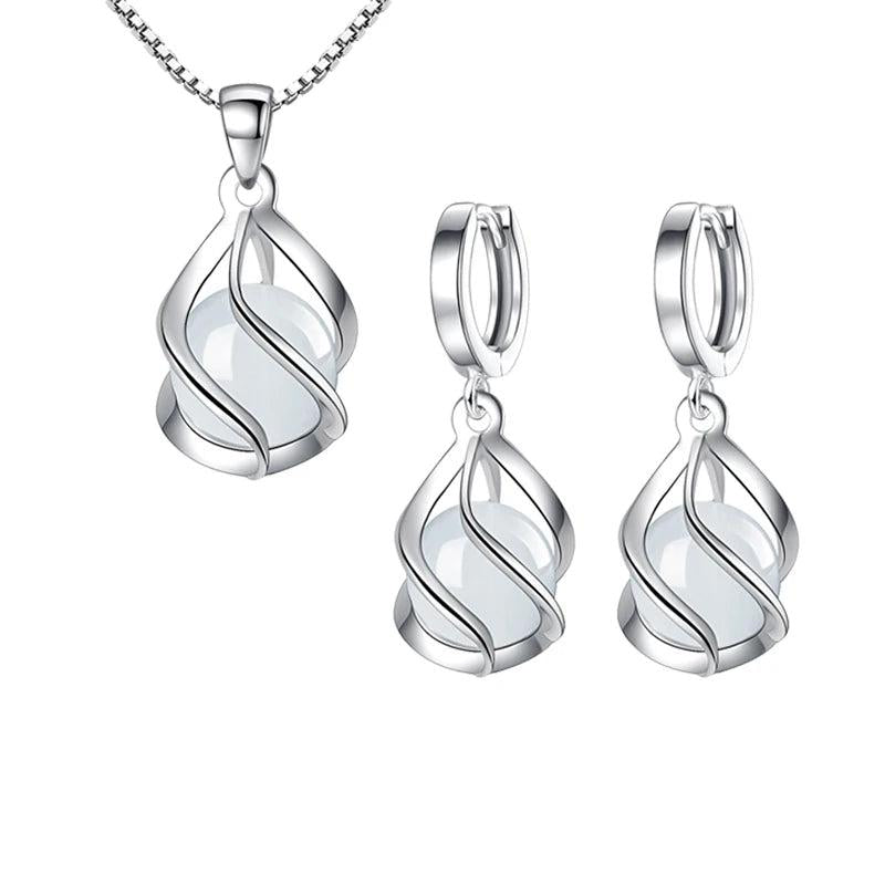925 Silver Spiral Opal Jewelry Set FQL23089