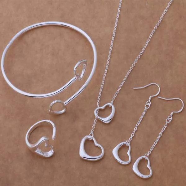 Silver Plated Jewelry Set - Necklace Earrings Bracelet Rings WT-078
