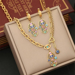 316L Stainless Steel Zircon Eyes Charm Jewelry Set