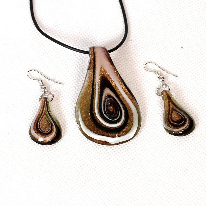 Vintage Quicksand Glass Pendant Necklace & Earrings Set