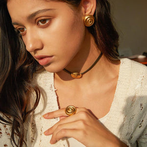 Stainless Steel Hammer Grain Vintage Spiral Earrings/Rings/Pendant Necklace Set
