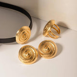 Stainless Steel Hammer Grain Vintage Spiral Earrings/Rings/Pendant Necklace Set