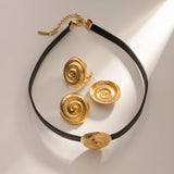 Stainless Steel Hammer Grain Vintage Spiral Earrings/Rings/Pendant Necklace Set