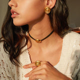 Stainless Steel Hammer Grain Vintage Spiral Earrings/Rings/Pendant Necklace Set